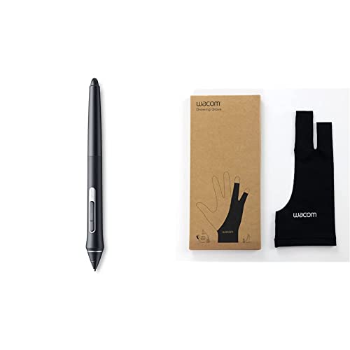 Wacom KP504E Pro Pen 2 with Case, black and Wacom Drawing Glove, Two-Finger Artist Glove for Drawing Tablet Pen Display, 90% Recycled Material, eco-Friendly, one-Size (1 Pack), Black - Pro Pen 2 + Drawing Glove (1 pack)