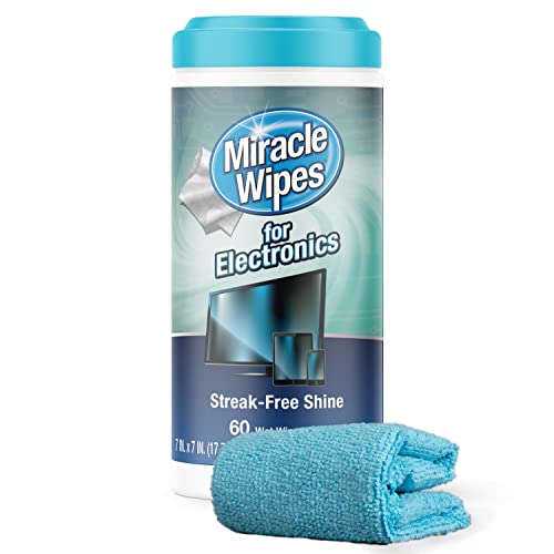 MiracleWipes for Electronics Cleaning - Screen Wipes Designed for TV, Phones, Monitors and More - Includes Microfiber Towel - (60 Count) - 60 Count (Pack of 1)