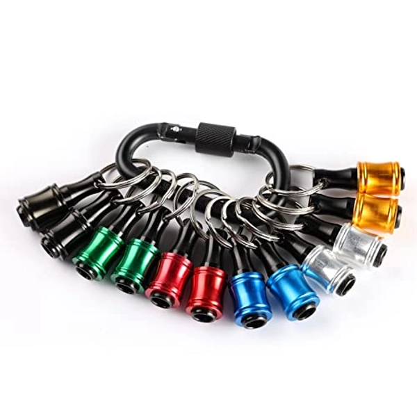 katerk 12 pcs 1/4 inch Hex Shank Aluminum Alloy Screwdriver Bits Holder, Light-weight Quick-change Extension Bar Keychain Drill Screw Adapter Change Portable (With Black Carabiner)