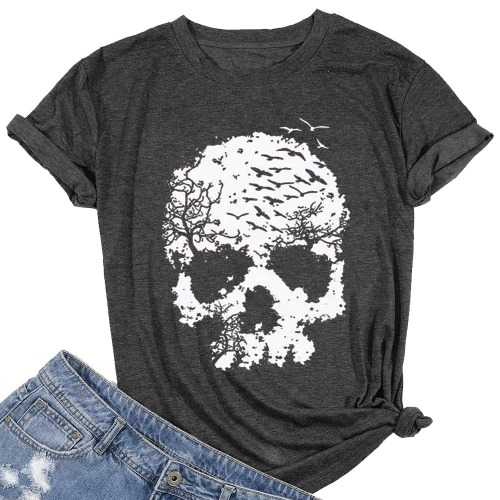 Calvin&Sally Women Skull Shirts Gothic Graphic Tank Tops Casual Hoodies Pullover Cute Skull Sweatshirts Long Sleeve Tops