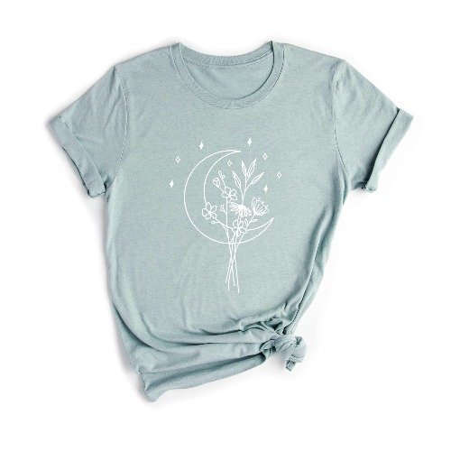 Floral Moon T Shirt Womens T-Shirt Casual Top Graphic Tee Short Sleeve Shirt Cute Flower Girl Shirt