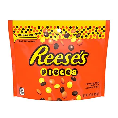 REESE'S PIECES Peanut Butter in a Crunchy Shell, Candy Bags, 9.9 oz (8 Count) - Peanut Butter - 9.9 Ounce (Pack of 8)