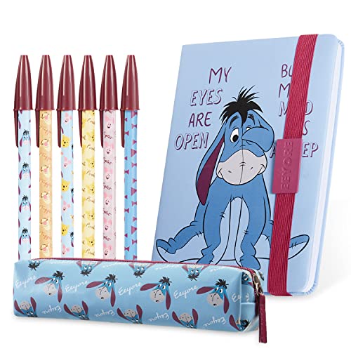 Disney Pencil Case and Stationery Set Eeyore Winnie The Pooh The Mandalorian Minnie Mouse Mickey Mouse Notebook And Pen Set School Supplies Work Office Baby Yoda Gifts (Blue Eeyore) - Blue Eeyore