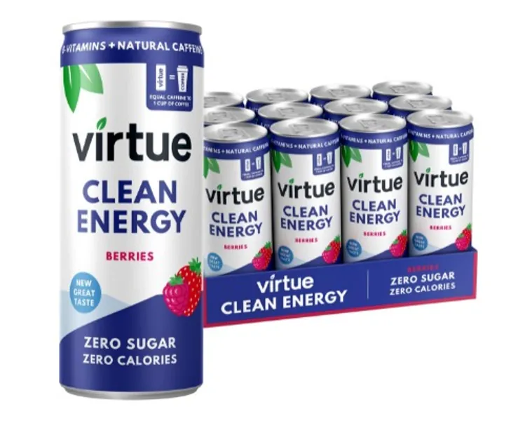 Virtue Clean Energy - Natural Energy Drink - Zero Sugar, Zero Calories (Berries, 12 Pack)