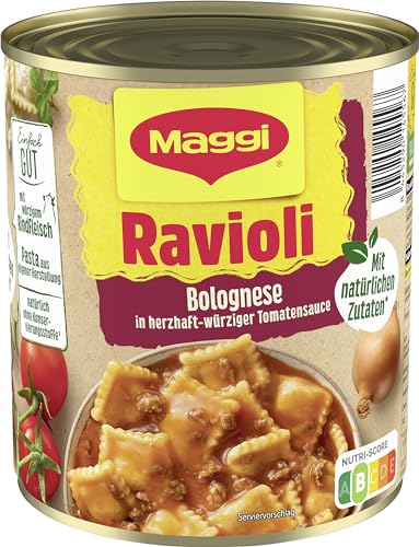 MAGGI Ravioli Bolognese, leckeres Fertiggericht mit würzigem Fleisch, für Topf & Mikrowelle, ideales Festival-Essen, 1er Pack (1 x 800g)
