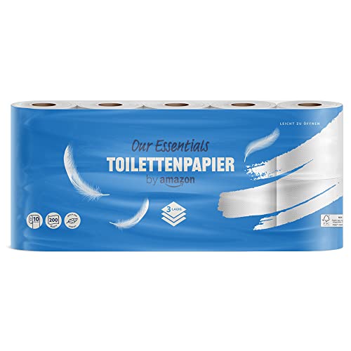by Amazon Toilettenpapier 3-lagig Ohne Duft, 200 Blatt, 10 Rollen, 1er-Pack - Toilettenpapier - 10 Stück (1er-Pack)