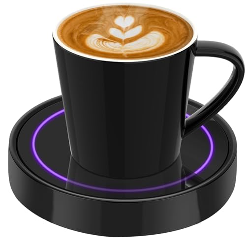 Dimux Coffee Mug Warmer Pressure-Activated, Auto On/Off Gravity-induction Mug Warmer for Office Desk Use, Candle Wax Cup Warmer Heating Plat Electric Mug Warmer for Office Desks and Family Living Room - D + Purple Light