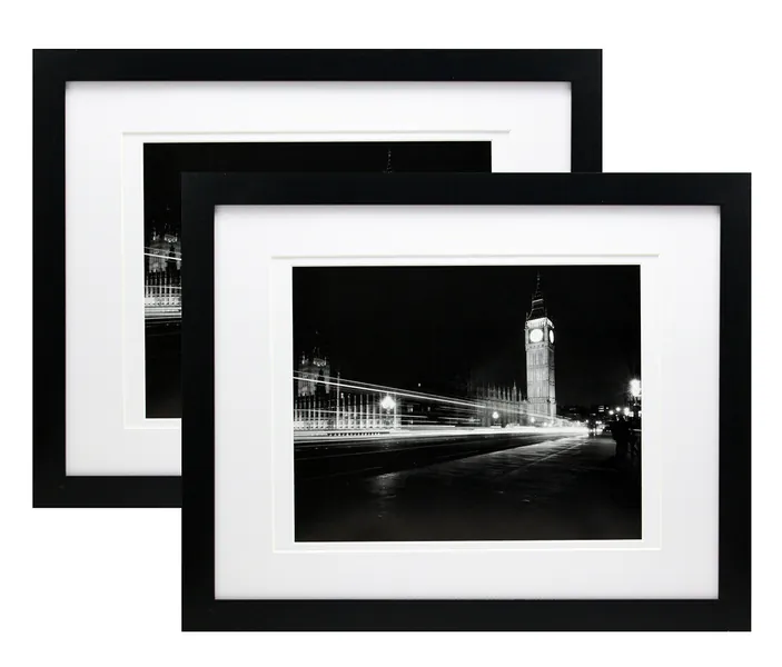 11x14 Black Gallery Picture Frame with 8x10 and 8.5x11 Mat - Two Frames - Wide Molding - Includes Both Attached Hanging Hardware and Desktop Easel - Display Pictures Documents Certificates (2-Pack) - 2 Black
