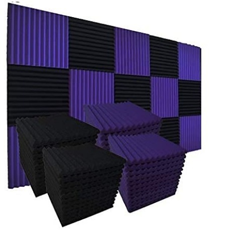 WENGWEI 52 Pack 1" x 12" x 12" Black/purple Acoustic Wedge Studio Foam Sound Absorption Wall Panels (black/purple) - Black /Purple