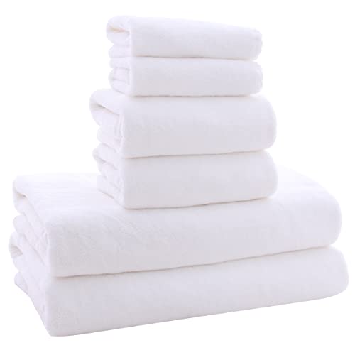 MOONQUEEN Ultra Soft Towel Set - Quick Drying - 2 Bath Towels 2 Hand Towels 2 Washcloths - Microfiber Coral Velvet Highly Absorbent Towel for Bath Fitness, Sports, Yoga, Travel (White, 6 Pieces) - White