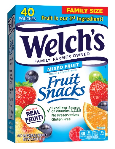 Welch's Fruit Snacks, Mixed Fruit, Gluten Free, Bulk Pack, 0.9 oz Individual Single Serve Bags 40 Count (Pack of 1) - Mixed Fruit 40 Count (Pack of 1)