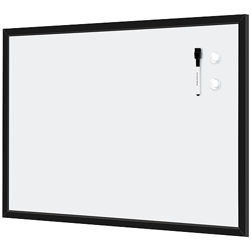 Amazon Basics Magnetic Dry Erase Whiteboard, 35"W x 23"H, Black Wooden Frame - Black/White - 35"W x 23"H