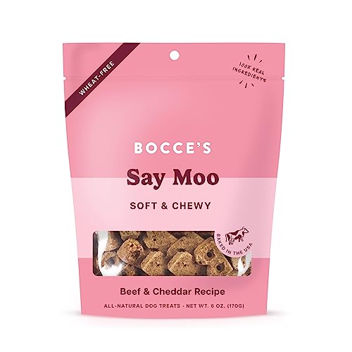 Bocce's Bakery Oven Baked Say Moo Treats for Dogs, Wheat-Free Everyday Dog Treats, Made with Real Ingredients, Baked in The USA, All-Natural Soft & Chewy Cookies, Beef & Cheddar Recipe, 6 oz - Say Moo - Beef & Cheddar - 6 Ounce (Pack of 1)