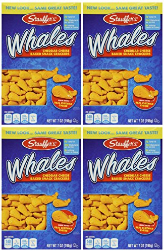 Stauffer's, Whales, Baked Cheddar Snack Crackers, 7oz Box (Pack of 4) - Cheddar - 7 Ounce (Pack of 4)