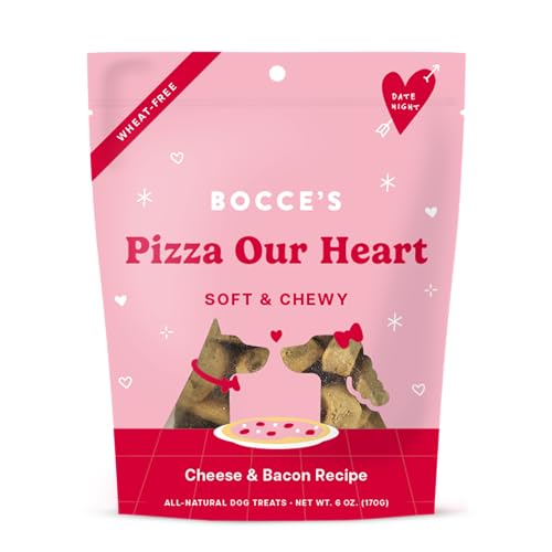Bocce's Bakery Pizza Our Heart Treats for Dogs, Wheat-Free Everyday Dog Treats, Made with Real Ingredients, Baked in The USA, All-Natural Soft & Chewy Cookies, Cheese & Bacon, 6 oz