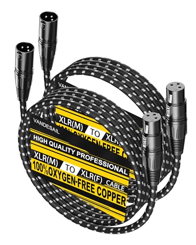 VANDESAIL XLR Cable, 6 ft 2 Pack Microphone Cable, XLR Male to Female Balanced Microphone Cord 3 pin, 6ft Short mic Cord - 6 Feet - 2 Pack - Black-White