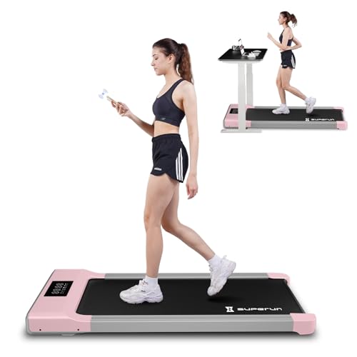 SupeRun Under Desk Treadmill, Walking Pad, Portable Treadmill with Remote Control LED Display, Quiet Walking Jogging Machine for Office Home Use - Pink - BA03