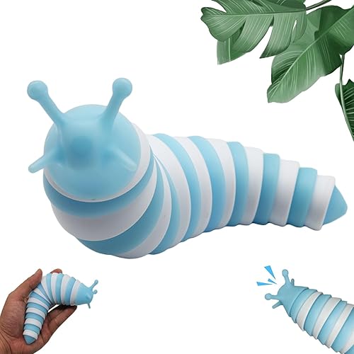 Fidget Slug Toy, 3D Luminous Slug Sensory Toy, Slug Insects Fidget Toy, Relastic Worm Snail Toy for Basket Stuffers Goodie Bag Classroom Prizes Party Favors Christmas Birthday Gift - Luminous Blue+white