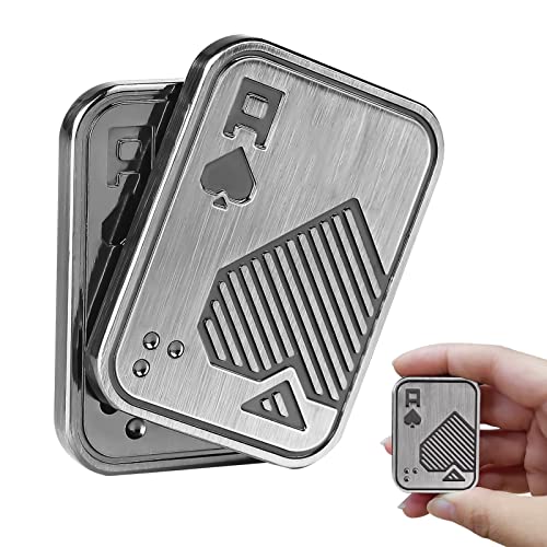 Fidget Toys Adults, EDC Metal Fidget Slider, Magnetic Poker Push Card, Adult Fidget Toy for Anxiety ADHD, Cool Office Gadgets Gift for Dad Teens, Fidgets Toy for Men - Silver AA