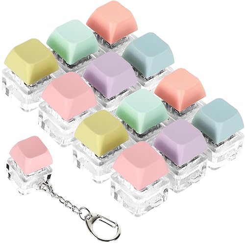 Whaline 12Pcs Keyboard Fidget Toys 6 Pastel Colors Finger Keyboard Key Chains Stress Relief Keycap Keychains for Decompression Gift Backpack Handbag Accessories