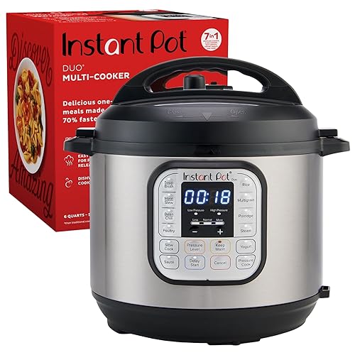 Instant Pot Duo 7-in-1 Electric Pressure Cooker, Slow Cooker, Rice Cooker, Steamer, Sauté, Yogurt Maker, Warmer & Sterilizer, Includes App With Over 800 Recipes, Stainless Steel, 6 Quart - 6 Quarts