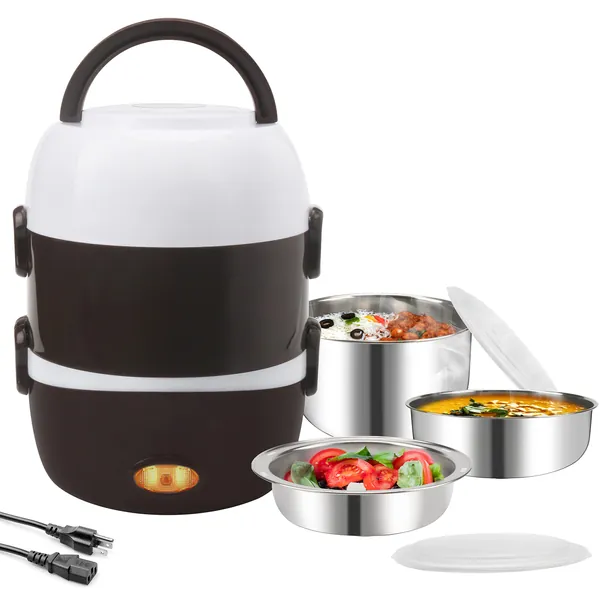 Electric Steamer Lunch Box,3 Layers Portable Food Heating Rice Cooker, Lunch Containers Warming Bento,110V 200W Fast Steam Heating Lunch Boxes,2L Detachable Stainless Steel Container - 