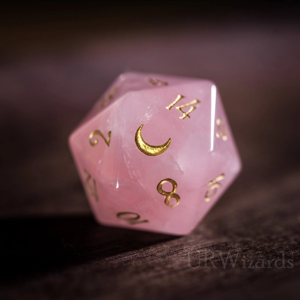 Dnd dice set Rose Quartz Gemstone Set - Engraved/Carving for Dungeons and Dragons, RPG Game MTG Game Moon Version