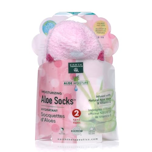 Earth Therapeutics Aloe Vera Socks – Infused with natural aloe vera & Vitamin E – Helps Dry Feet, Cracked Heels, Calluses,Use with Favorite Lotion for Spa Pedicure – Pink/Polka Dots,2 Pairs