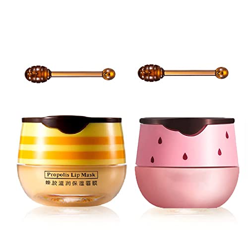 2PCS Bee Balm Honey Pot,Propolis Moisturizing Lip Mask,Hydrating & Prevention Dry and Cracked Lip Scrubs Exfoliator - B