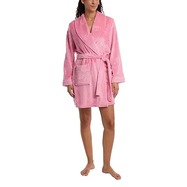 Juicy Couture Women's Super Soft Luxe Plush Shawl Collar Robe - Large-X-Large - Rose Jc Embossed