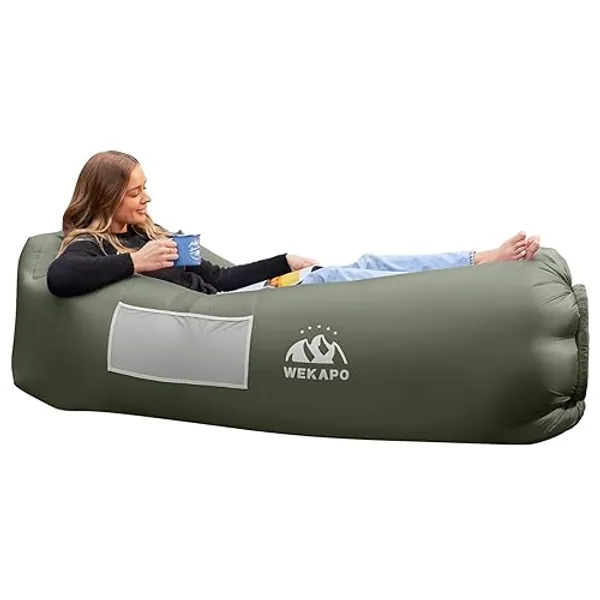 WEKAPO Inflatable Couch Air Lounger Chair - Camping & Beach Accessories, Portable Blow up Sofa for Hiking, Lawn, Indoor/Outdoor Movies & Music Festivals. Lightweight and Easy to Set Up Air Hammock - Olive Green