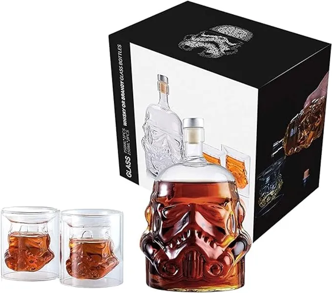Whiskey Decanter Set With 2 Glasses, Transparent Creative Flask Carefe, Whiskey Carafe for Wine, Scotch, Bourbon, Vodka, Liquor - 750ml Unique Bottles Christmas Gift for Men Dad Women - 1 Decanter+2 Glasses