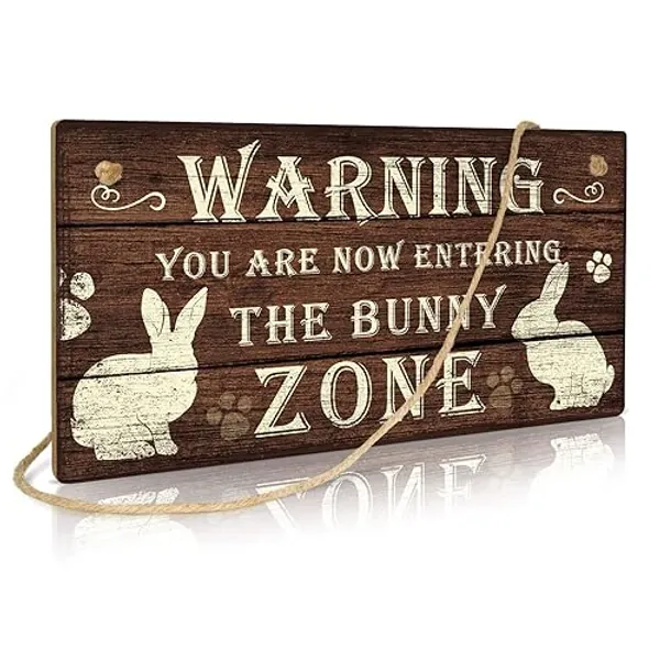 Putuo Decor Funny Rabbit Sign Bunny Rabbit Home Decor Gift Bunny Mom Bunny Lover 12 x 6 Inch (The Bunny Zone) Easter Decorations - wood