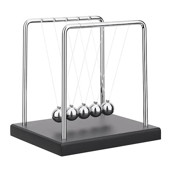 SEVNPRIME 5 Large Beads Newton's Cradle Balance Balls Desk Toys Office Decorations with Black Wooden Base Desk Balance Balls Fun Science Physics Toys Balance Balls for Office/Bedroom/Living Room
