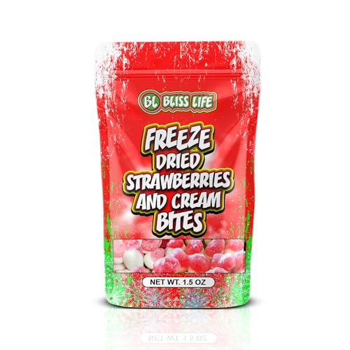 Bliss Life Freeze Dried Candy Bites – Strawberries & Cream, S'mores, Caramel Apple, Orange Creamsicle – Healthy Freeze-Dried Fruit Snacks – All-Natural, Gluten-Free, and Delicious Candy Alternatives (Strawberries and Cream, 1 Count) - Strawberries and Cream - 1 Count