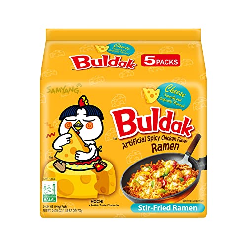 Samyang Buldak Spicy Ramen, Hot Chicken Ramen, Korean Stir-Fried Instant Noodle, Cheese, 1 Bag with 5 Pack - Cheese - 4.94 Ounce (Pack of 5)