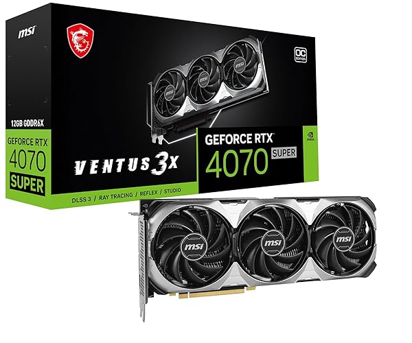 MSI Gaming RTX 4070 Super 12G Ventus 3X OC Graphics Card (NVIDIA RTX 4070 Super, 192-Bit, Extreme Clock: 2520 MHz, 12GB GDRR6X 21 Gbps, HDMI/DP, Ada Lovelace Architecture)
