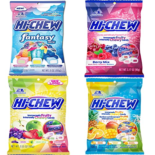 Hi Chew Candy Variety Pack - 4 Different New Assorted Flavors Fantasy Mix, Original Mix, Tropical Mix Sweet and Sour Flavor, Japanese Candy Pack of 4 (Variety 4 Pack) - Variety 4 Pack