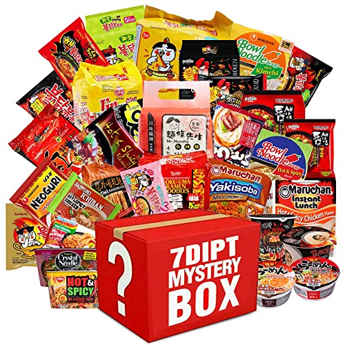 7DIPT Variety Mix Hot and Spicy Asian Instant Ramen Variety Bundle with Spork Including - Nissin,Nongshim,Samyang,Mama,Acecook,Kung-Fu,Ottogi (15 Pack Assorted)