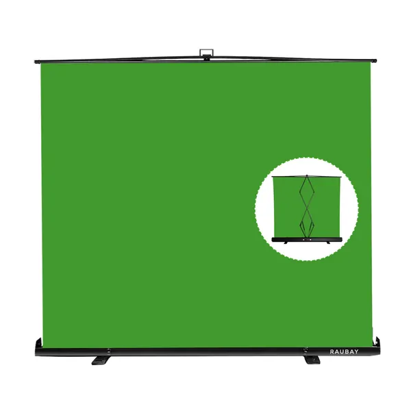 【Wider Style】 RAUBAY 78.7in x 74.8in Large Collapsible Green Screen Backdrop Portable Retractable Chroma Key Panel Photo Background with Stand for Video Conference, Photographic Studio, Streaming - Green