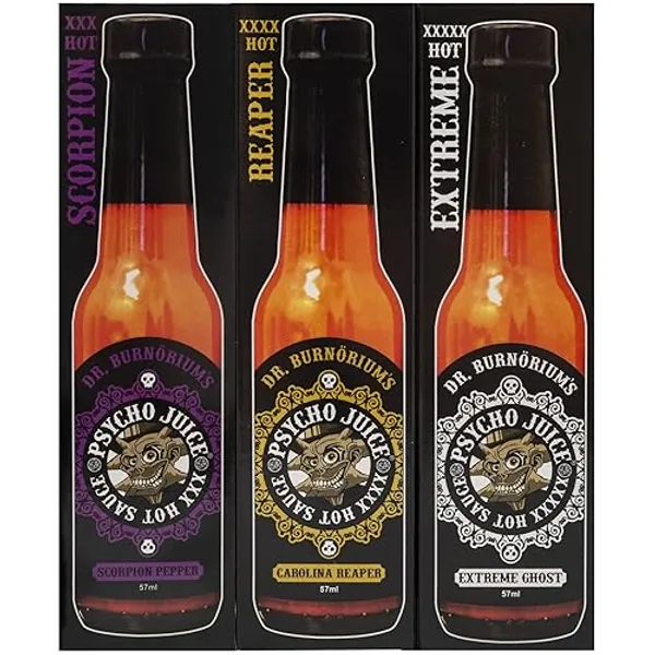Psycho Juice Mini Three Pack Hot Chilli Pepper Sauce 3 x 59ml Bottles