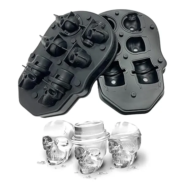 Eutuxia 6 Cavity Skull Shaped Ice Mold, Flexible Silicone Reusable Durable Safe to Use and Easy to Clean. Great for Parties Bars Cocktails. Used for Beverages Whiskey Fruit Juice Soap Candle Black