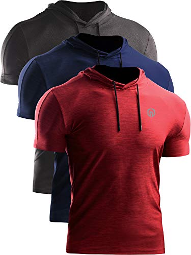 NELEUS Men's Dry Fit Performance Athletic Shirt with Hoods - Medium 5063# 3 Pack,black (Grey)/Navy/Red