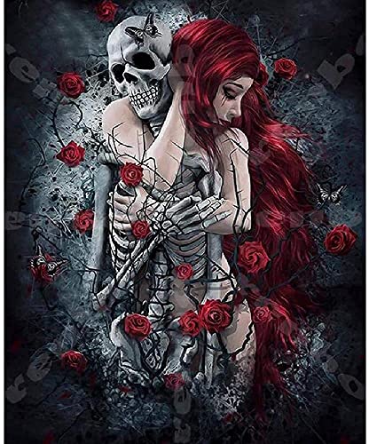 RENWUANG Adult Jigsaw Puzzle 1000 Piece Wooden Puzzle Skull Girl Red Rose for Teenagers and Adults,Very Good Educational Game -20x29.5 in