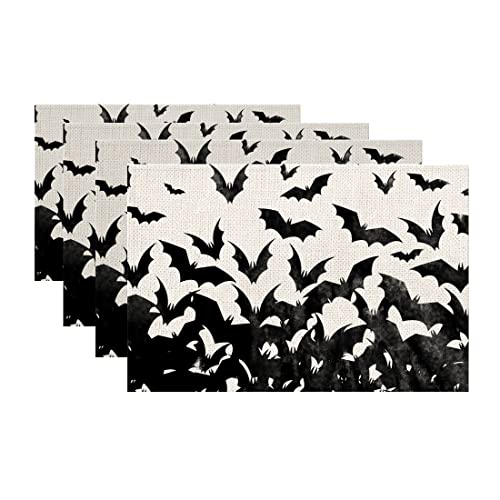 Halloween Decorations Bat Placemats 12 x 18 Inch Set of 4 Party Décor Rustic Vintage Washable Table Mats AP177