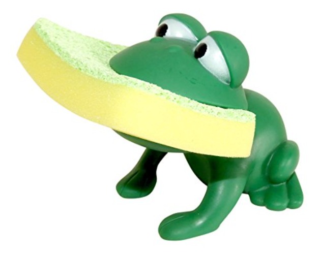 Animal Shape Novelty Kitchen Sponge Holder and Sponge Choice of Frog or Duck (Green Frog) - Green Frog