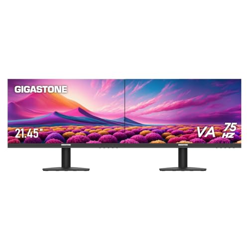 Gigastone 21.45 inch VA LED Back Light Monitor 2-Pack 75Hz FHD 1920 x 1080, 1080P 178° Wide View Frameless, Dual Monitor, 4ms, Eye Care Technology, Ergonomic Tilt VESA Mount, HDMI VGA - 21.45 inch VA Monitor - 21.45 inch 2-Pack