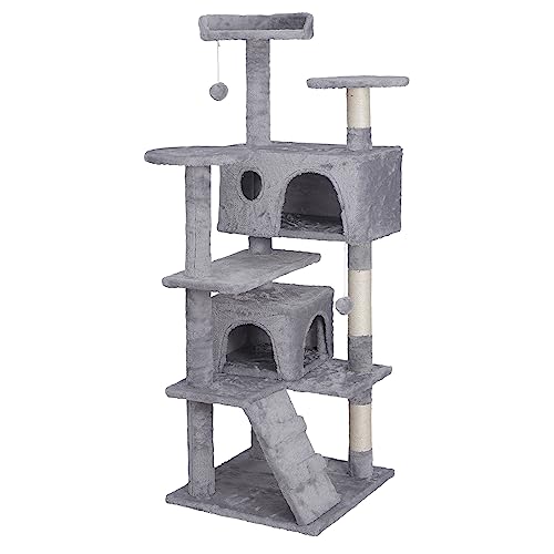 Nova Microdermabrasion 54in Cat Tree Tower for Indoor Cats Multi-Level Cat Condo Cat Bed Furniture with Scratching Post Kittens Activity Center - Light Grey
