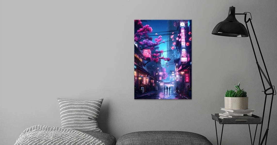 'Neon Tokyo Sakura Street' Poster by Pixaverse | Displate