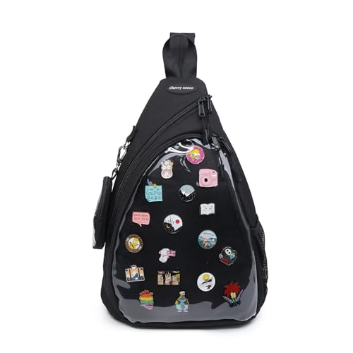 CHERRY SAUCE Oxford Ita Bag Kawaii Pin Display Chest Pack Single Shoulder Bag Sport Backpack Hiking Daypack - 32-black